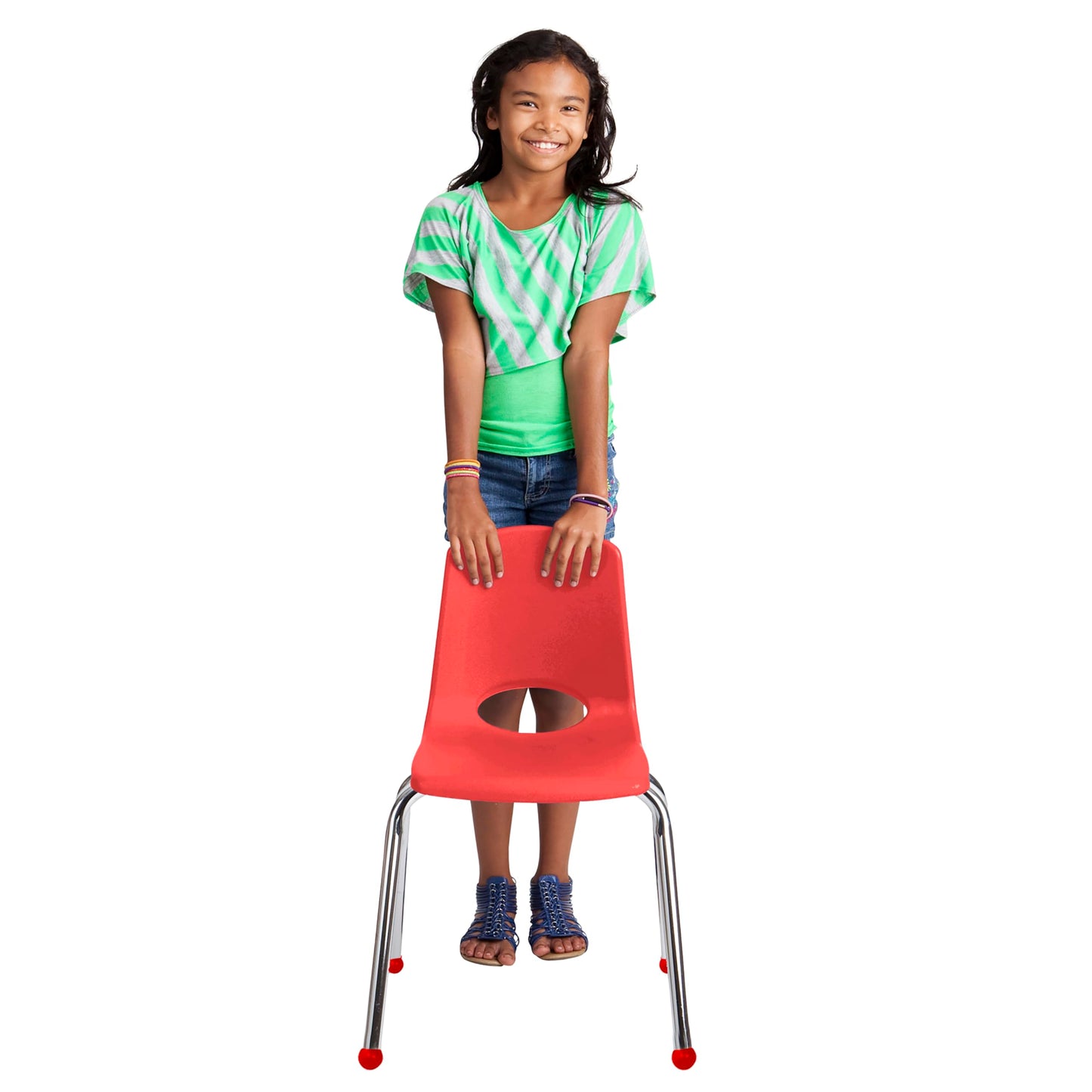 FDP 16" School Stack Chair, Stacking Student Seat with Chromed Steel Legs and Ball Glides For In-Home Learning or Classroom - Red (4-Pack), 10382-RD