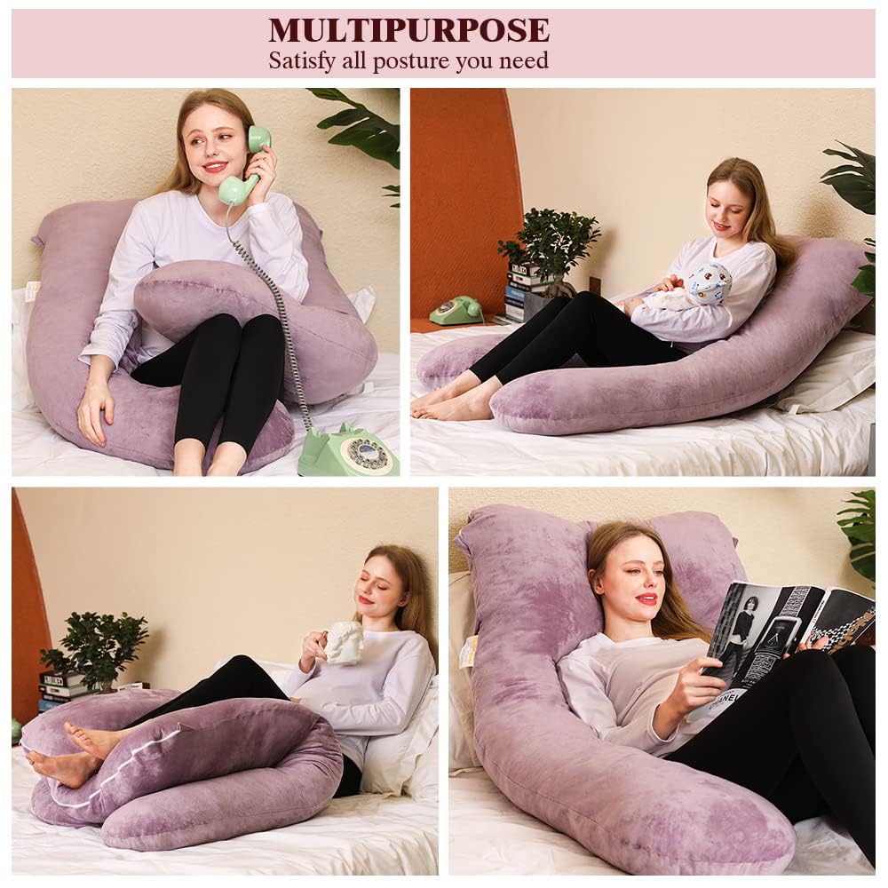 Chilling Home Pregnancy Pillow, U Shape Pregnancy Pillows for Sleeping, 55in Body Pillow for Sleeping, Body Pillows for Adults, Maternity Pillow, Velvet Removable Cover, Pink