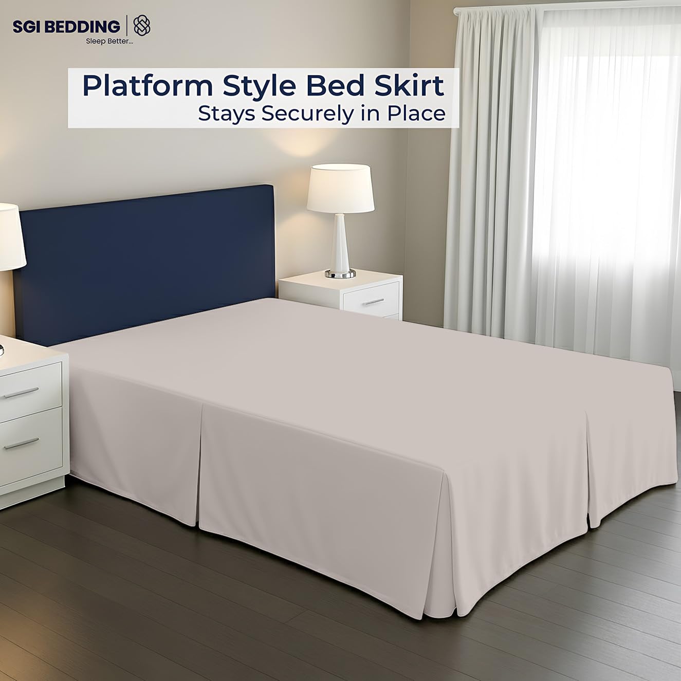 SGI bedding 20 inch Drop Bed Skirt Queen Size - Platform Style with Secure Fit, Classic Tailored Look, Elegant Pleated Style Dust Ruffle, Split Corners, Wrinkle Resistant Microfiber - Tan