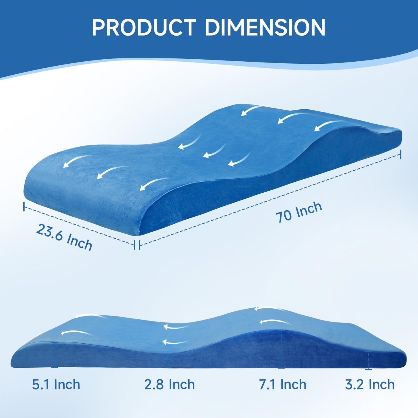 JEINPING Curved Lash Bed Topper High Density Foam Curved Massage Mattress Non-Slip Lash Bed Cushion Velvet Ergonomic Lash Table Pad with Removable Cover for Beauty Salon 23.6in/70in, Blue