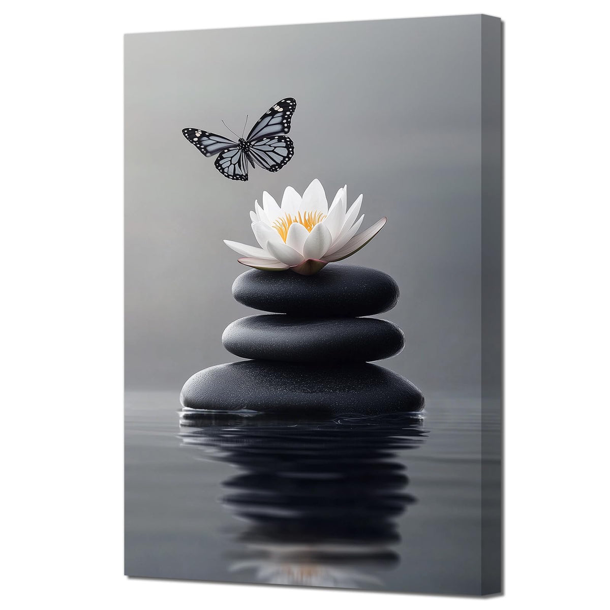 PBXBJY Zen Bathroom Decor Lotus Flower Wall Art Office Meditation Poster Stone in Water Canvas Prints Spiritual Artwork Spa Decor (Gray, (12.00" x 18.00"))