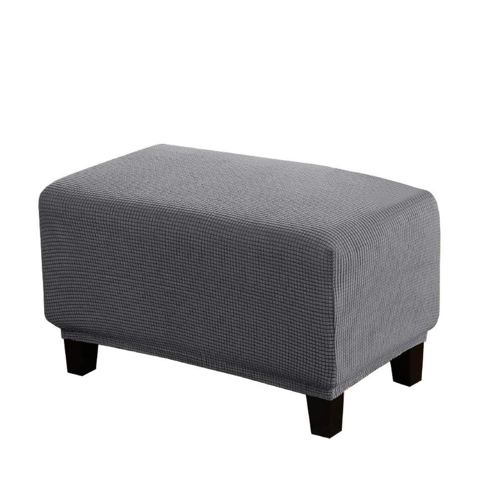 VIENLOVE Rectangle Ottoman Slipcover Polyester Blend Footstool Protector Covers Stretch with Elastic Bottom Feature Textured Machine Washable Jacquard Fabric (Gray, Large)