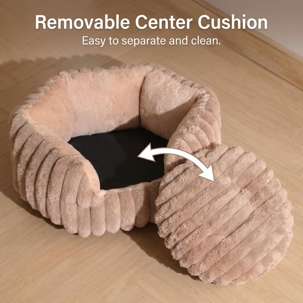 Donut Dog Bed, Cat Bed Kitten Bed, Washable Round Cat Beds for Indoor Cats, Soft Thickened Kitten Beds for Indoor Kittens, Anti-Anxiety Calming Pet Bed with Non-Slip Bottom (Small)