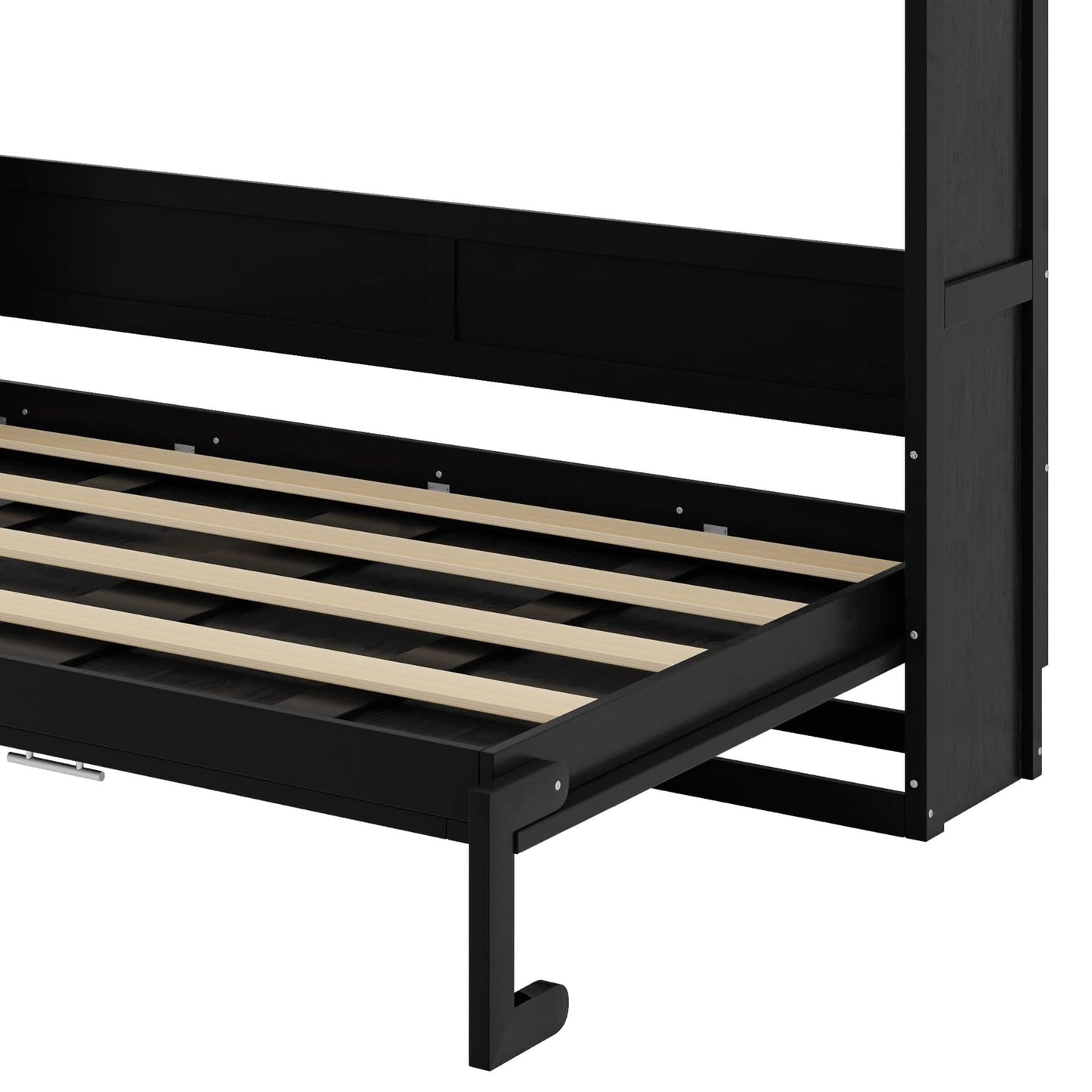 YunNianYang Full Size Black Murphy Bed with Storage Cabinets