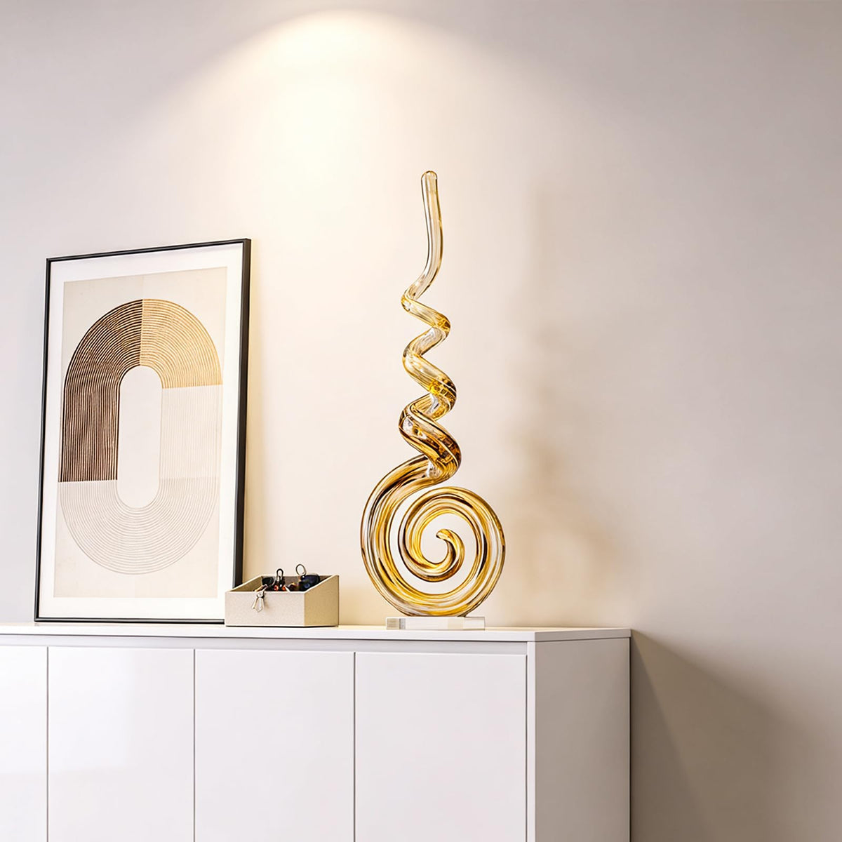 15" Tall Hand-Blown Murano-Style Glass Sculpture Statues Art Ornament Statue Figurines Home Decor Accent Piece Coastal Ocean Nautical Home Decor,Shelf,TV Stand,Tabletop Centerpieces,Wonderful Gift