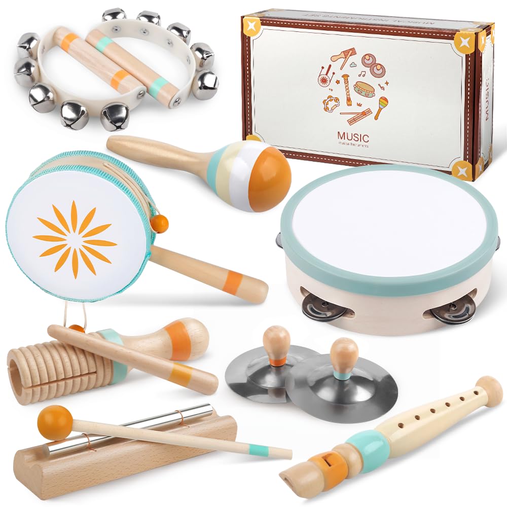 Toddlers Musical Instruments-Baby Montessori Wooden Musical Toys for Toddlers 18 Month,Kids Percussion Instruments Toy for Preschool Kids,Christmas Birthday Gift for Baby Boys Girls