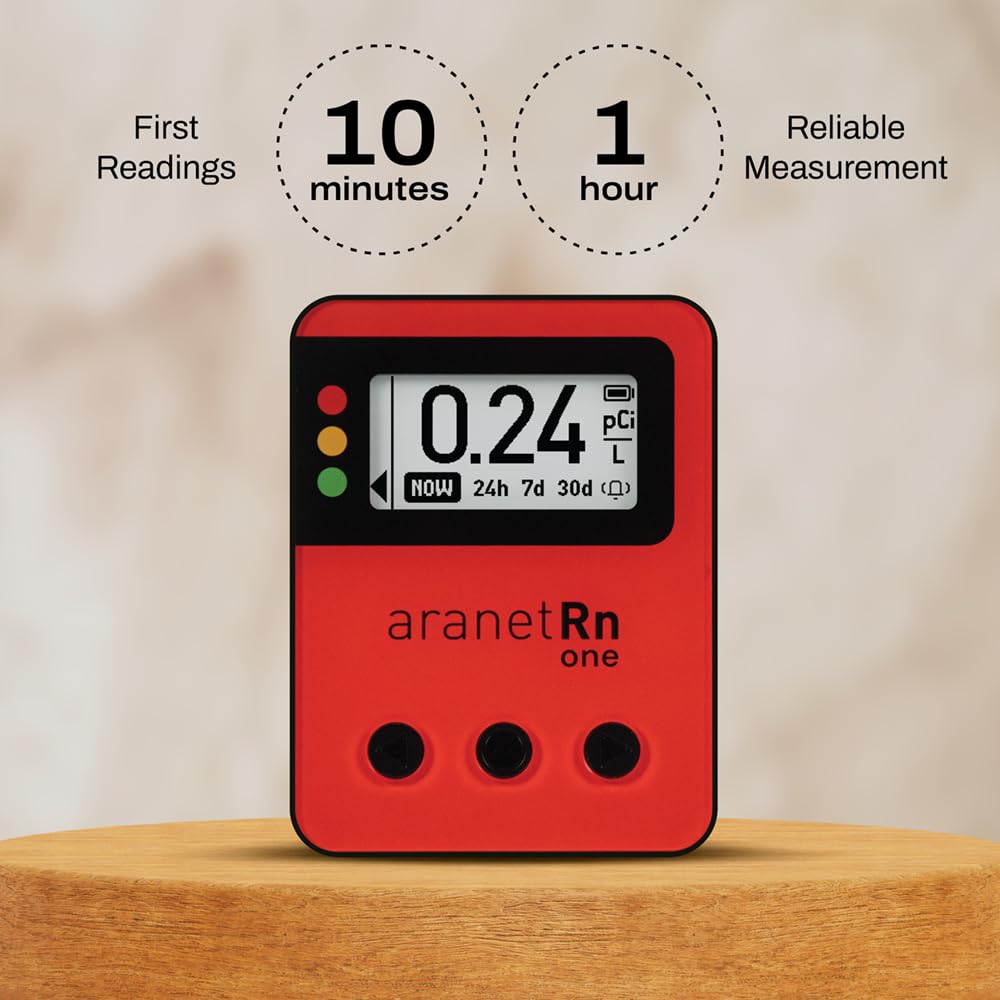 Aranet Radon One – Fast Home Radon Detector with 10-Minute Response, E-Ink Display, Battery Powered, Portable Real-Time Radon Monitor for Basements & Indoor Air Monitoring (Yellow)