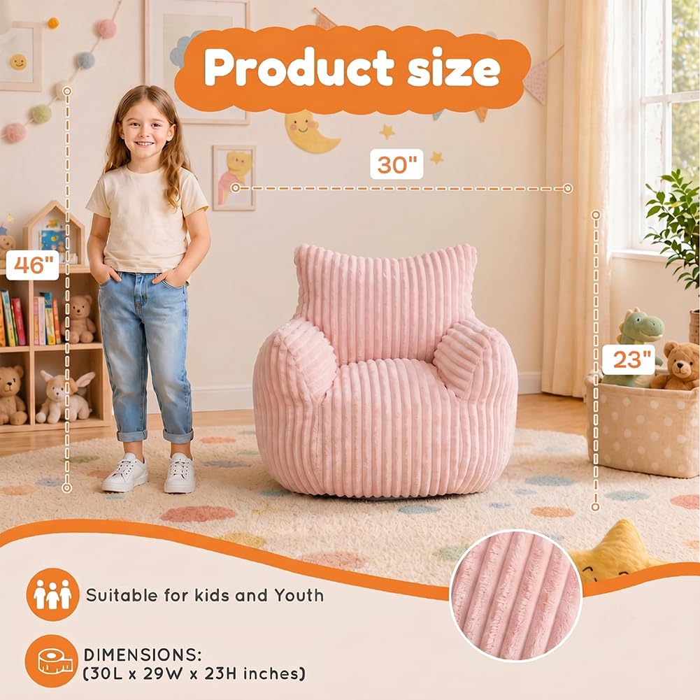 MaxiBean Bean Bag Chair - Plush Faux Fur Floor Seating Furniture Bean Bag Chair for Living Room, Bedroom, Playroom (2.5FT Stripe Pink)