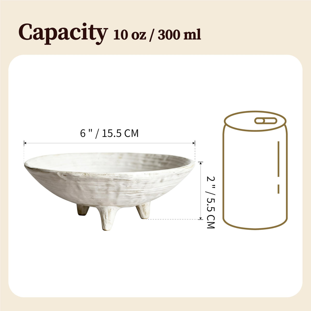 seicasaya Small Wabi-Sabi Ceramic Bowl, 6 Inch Handcrafted Tripod Design for Snacks, Sauces, Dips, Decorative Serving Bowl for Kitchen, Dining Table & Coffee Table (White)