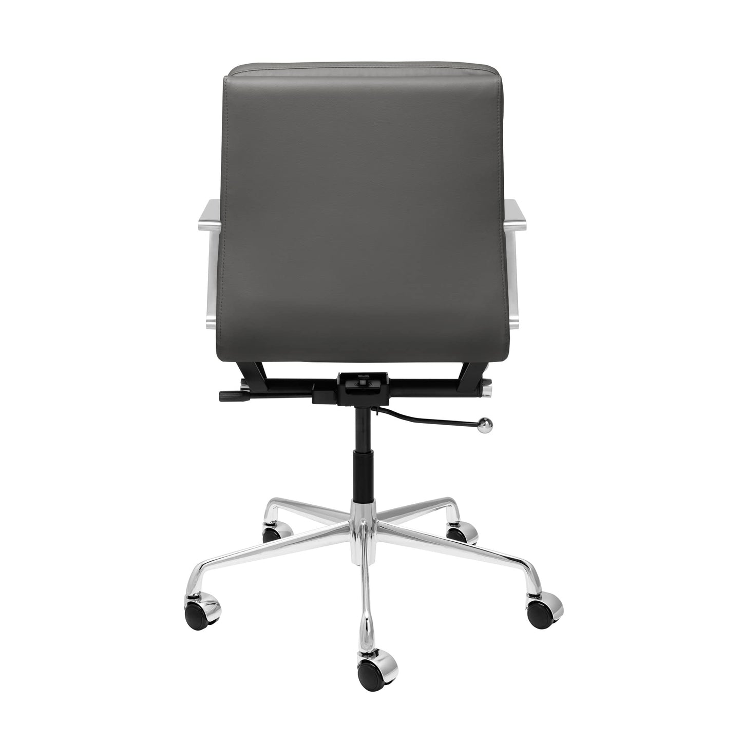 Laura Davidson Furniture SOHO II Padded Management Office Chair - Mid Back Desk Chair with Arm Rest, Swivel & Cushion Availability, Made of Faux Leather, Dark Grey, Computer Chair