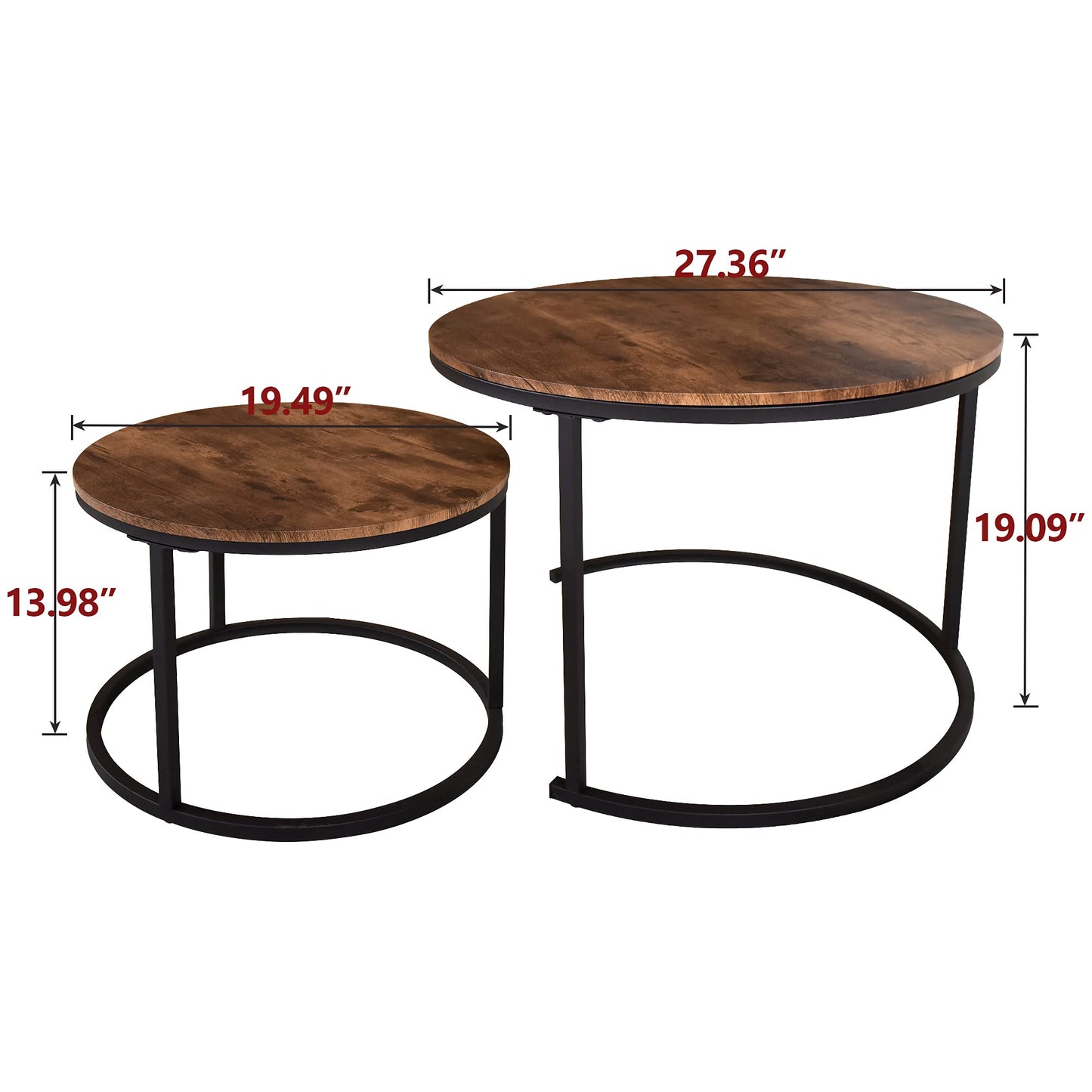 HOJINLINERO Round Coffee Table,Nesting Coffee Table Set of 2,Center Tables for Living Room,Office, Home Small Space,Stacking Side Tables,Sturdy and Easy Assembly,Wood Desktop,Brown,Large