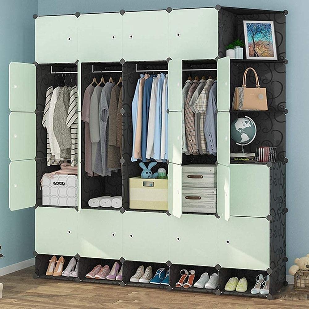 TYUHDUYUR Fabric Wardrobe Folding Storage Cube Organizer Plastic DIY Modular Storage Cabinet Portable Bookcase Clothes Rack