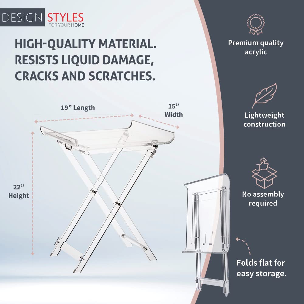 Designstyles Acrylic Folding Tray Table – Modern Chic Accent Desk - Kitchen and Bar Serving Table - Elegant Clear Design (Curved Top)