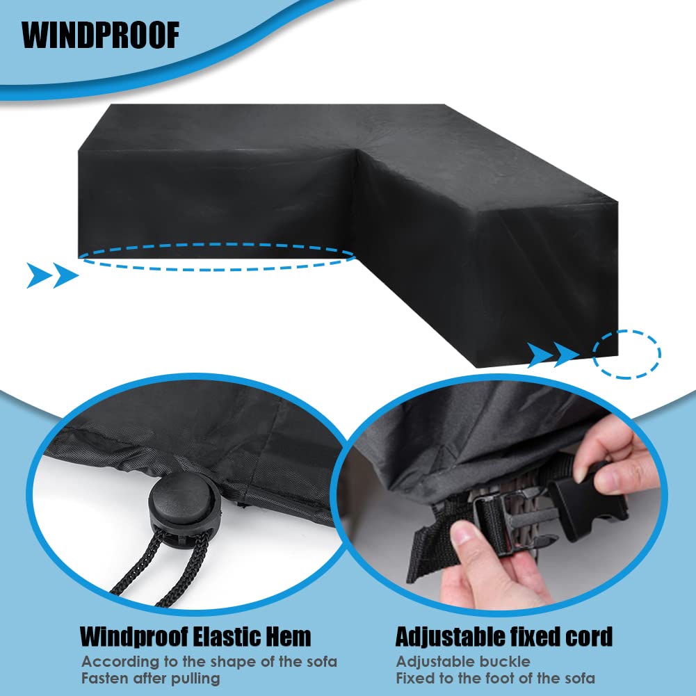 Gicov Patio Sectional Sofa Cover Waterproof V Shape Furniture Cover Outdoor Couch Cover Heavy Duty Garden Furniture Protector with Windproof Strap