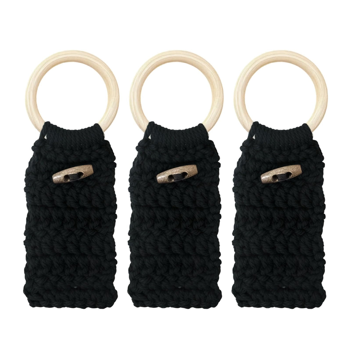 Aerbee Macrame Towel Holder Ring, 3PCS Kitchen Towel Hooks for Kitchen & Bathroom, Decorative Boho Style Kitchen Oven Towel Hanger Loop Ring, Unique Gift for Christmas, Black