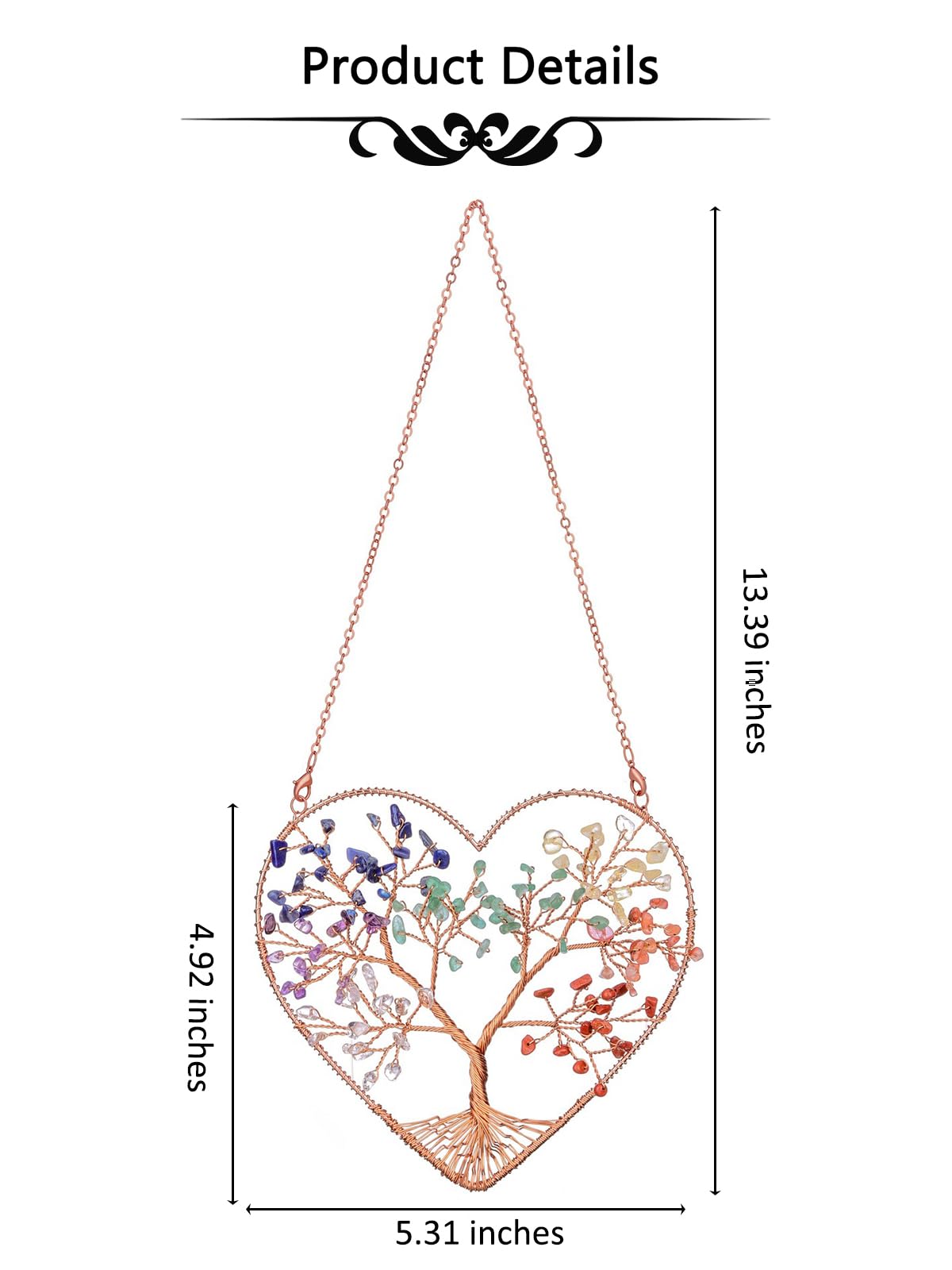 CrystalTears Chakra Crystal Tree Life Heart Hanging Ornament for Home Wall Window Room Decor, Healing Crystals Gemstone Wall Hanger, Positive Crystal Gifts for Women Mom Birthday Christmas