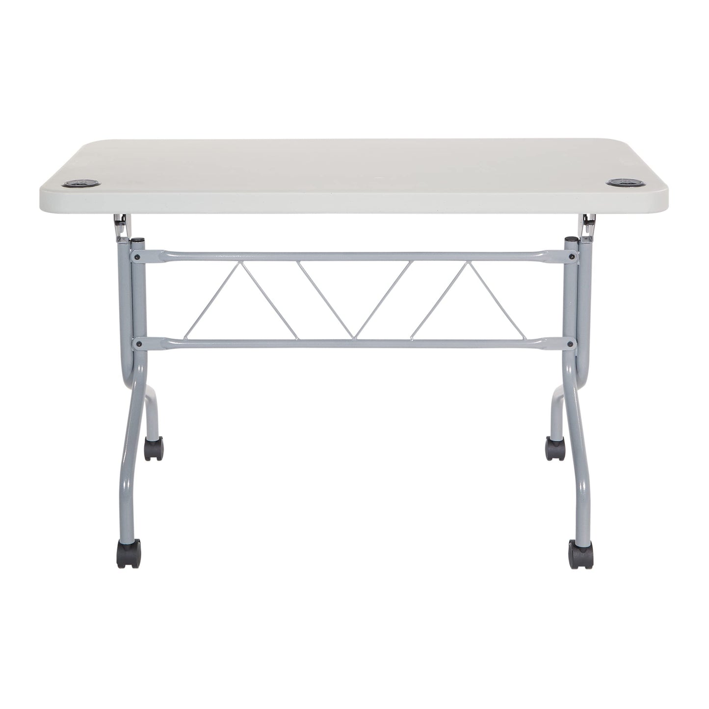 Office Star Resin Multipurpose Flip Training Table with Locking Casters for Home or Office, 4 Feet Light Gray