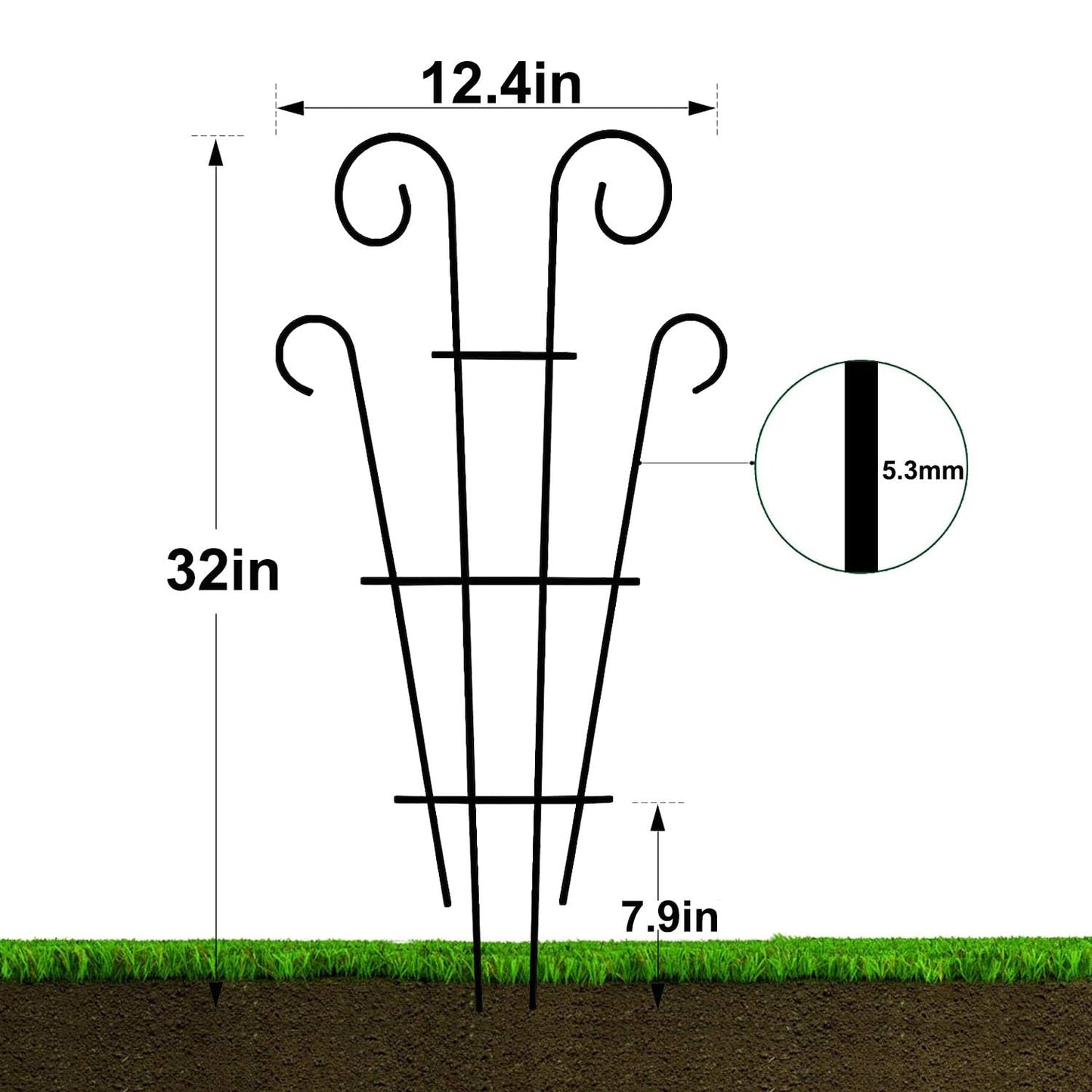 Mklsit 4 Pack 32'' Wave Shape Black Metal Garden Trellis for Climbing Plants, Indoor/Outdoor Potted Plants, House Plants, Vines, Roses, Vegetables