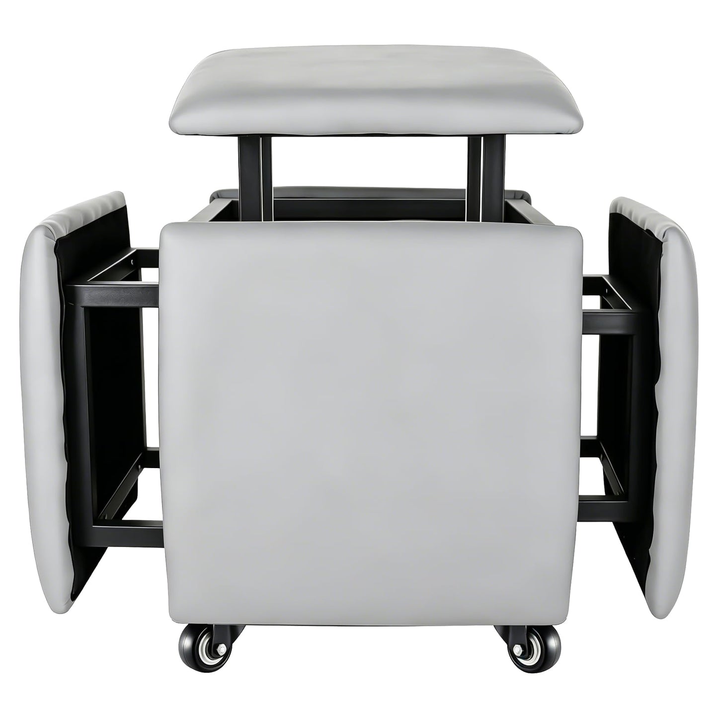LUGSHIREE 5 in 1 Nesting Ottoman Cube Chair, Stackable Stools, Leather Square Ottoman Bench, Foot Stool with Wheels for Living Room,Dining Room 15.75x15.75x16.54 inches