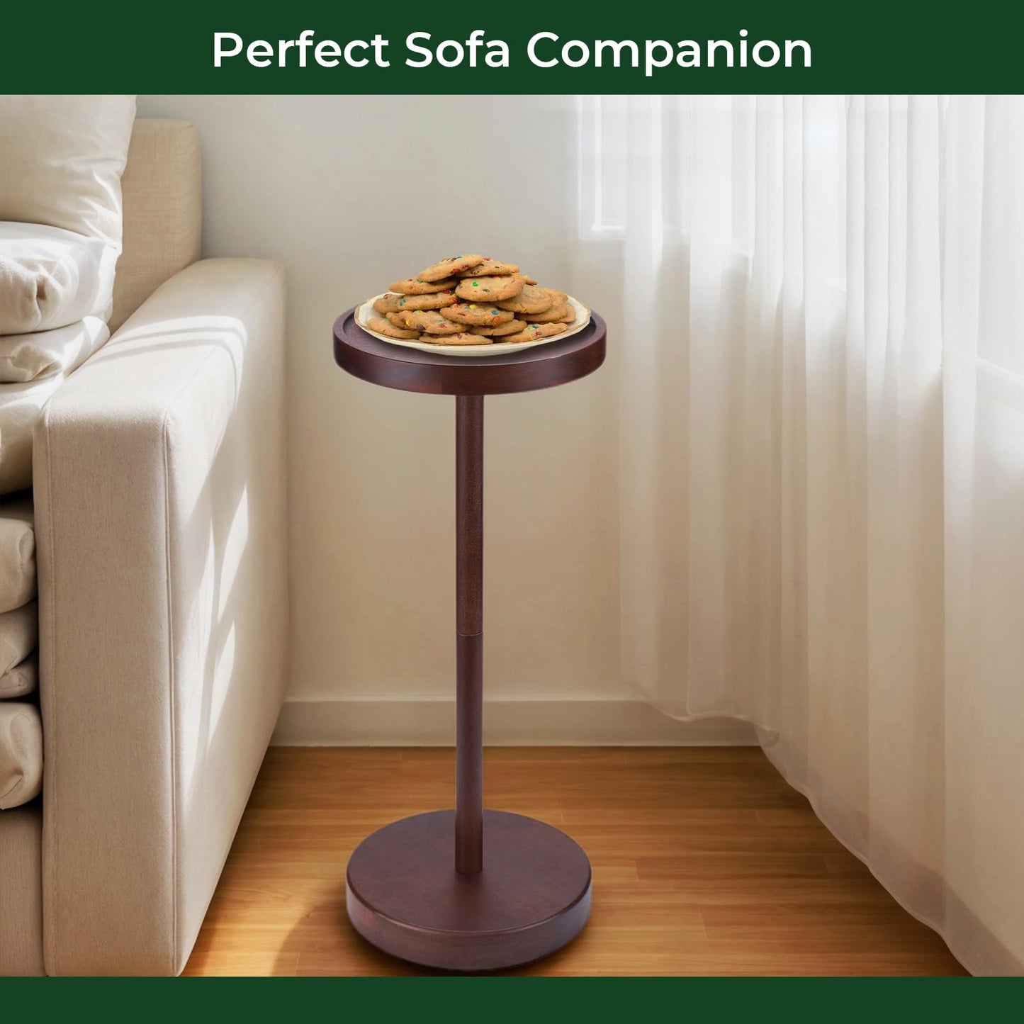 EVERBBKING Solid Acacia Wood Pedestal End Table - Small Round Martini Table