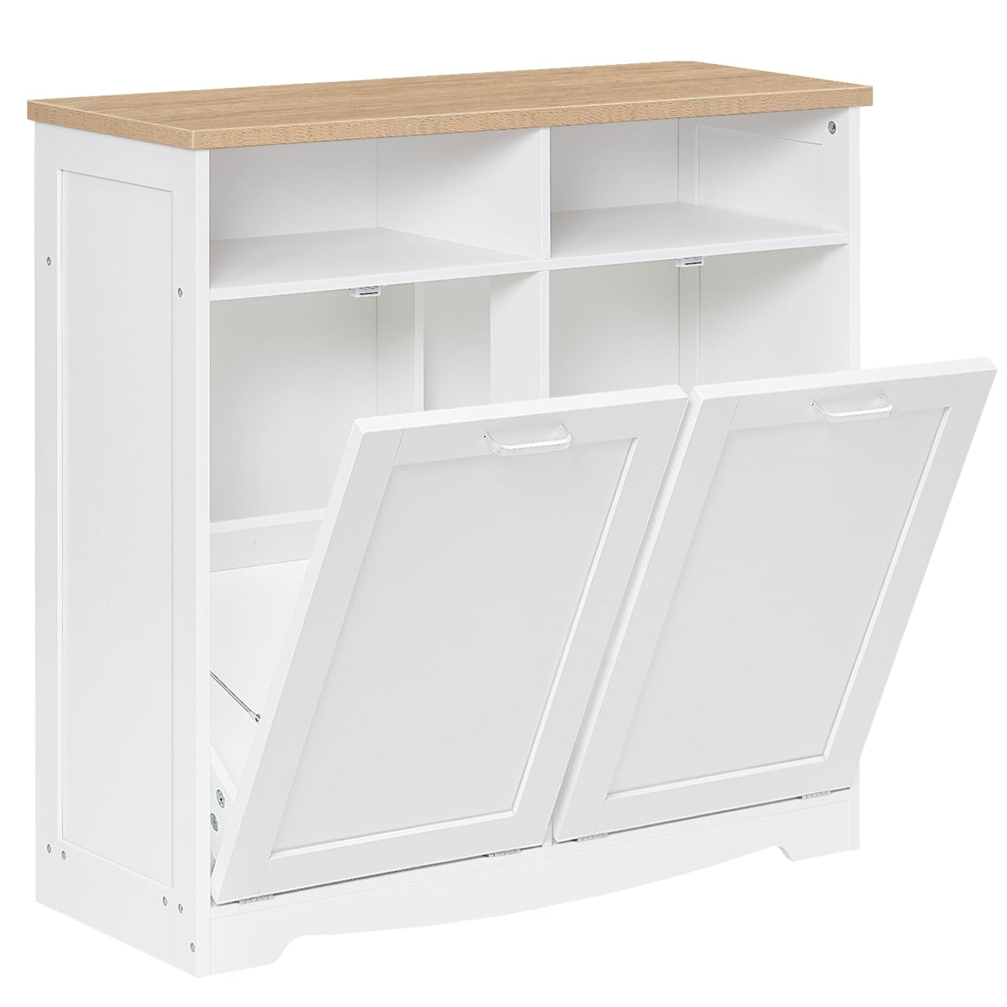 HOOBRO Double Tilt Out Trash Can Cabinet, 20 Gallon Kitchen Trash Bin Cabinet, Hidden Trash Storage with Open Compartments, Hidden Laundry Hamper, for Kitchen, Laundry, White and Natural WN04LJ01