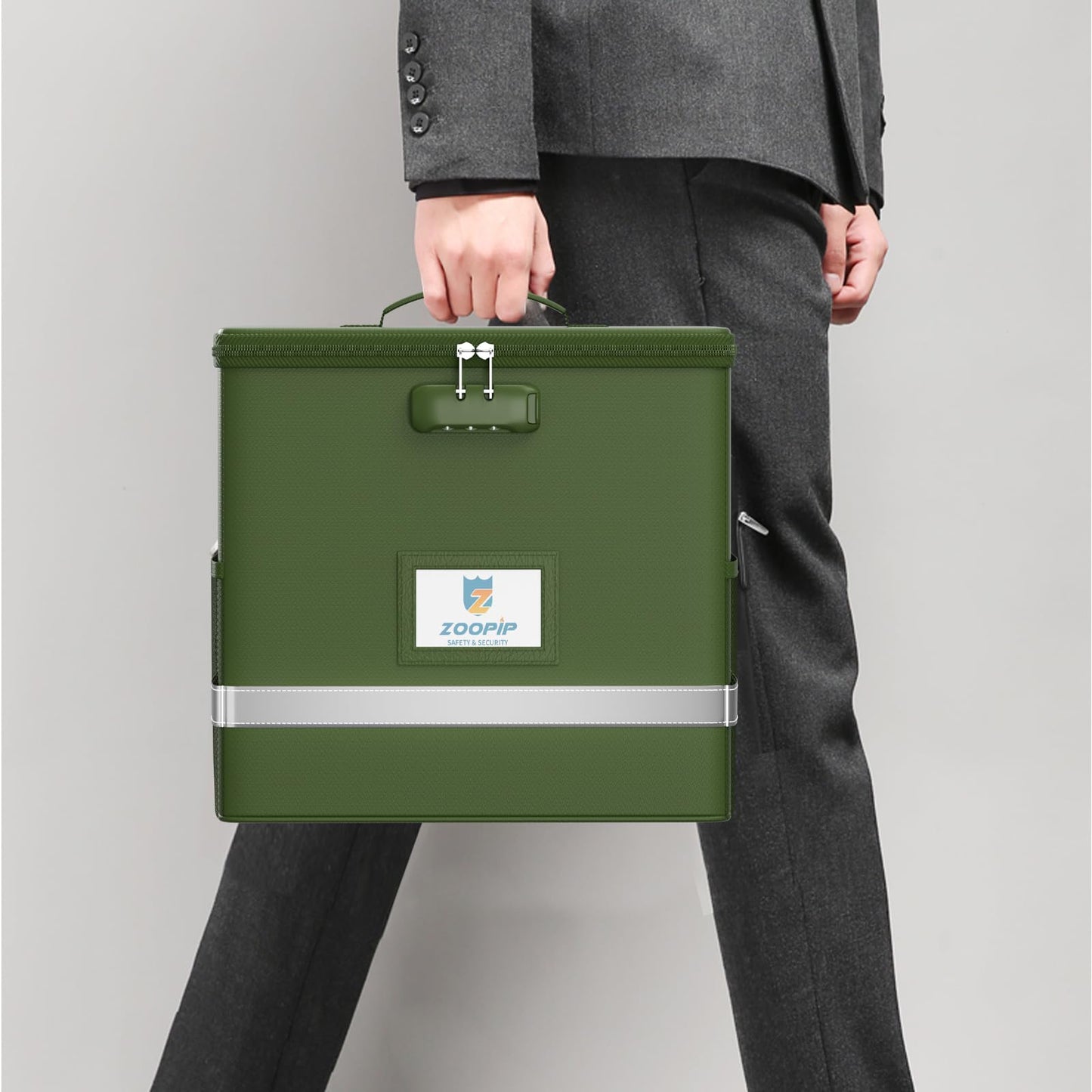 ZOOPIP Fireproof File Box with Lock, Document Box Storage Organizer, Suitable for Hanging File Folders in Letter Size, Collapsible File Box, Reflective Strip for Fast Find (12.2"*6"*10.2, Green)