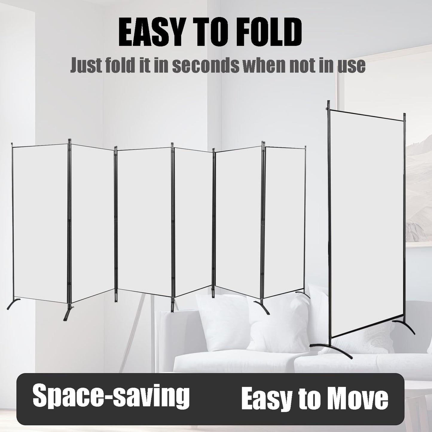 Room Divider-Folding Privacy Screens, 6 ft Partition Room Dividers Wall for Separation, Home, Office, Classroom, Studio (White, 6 Panel)