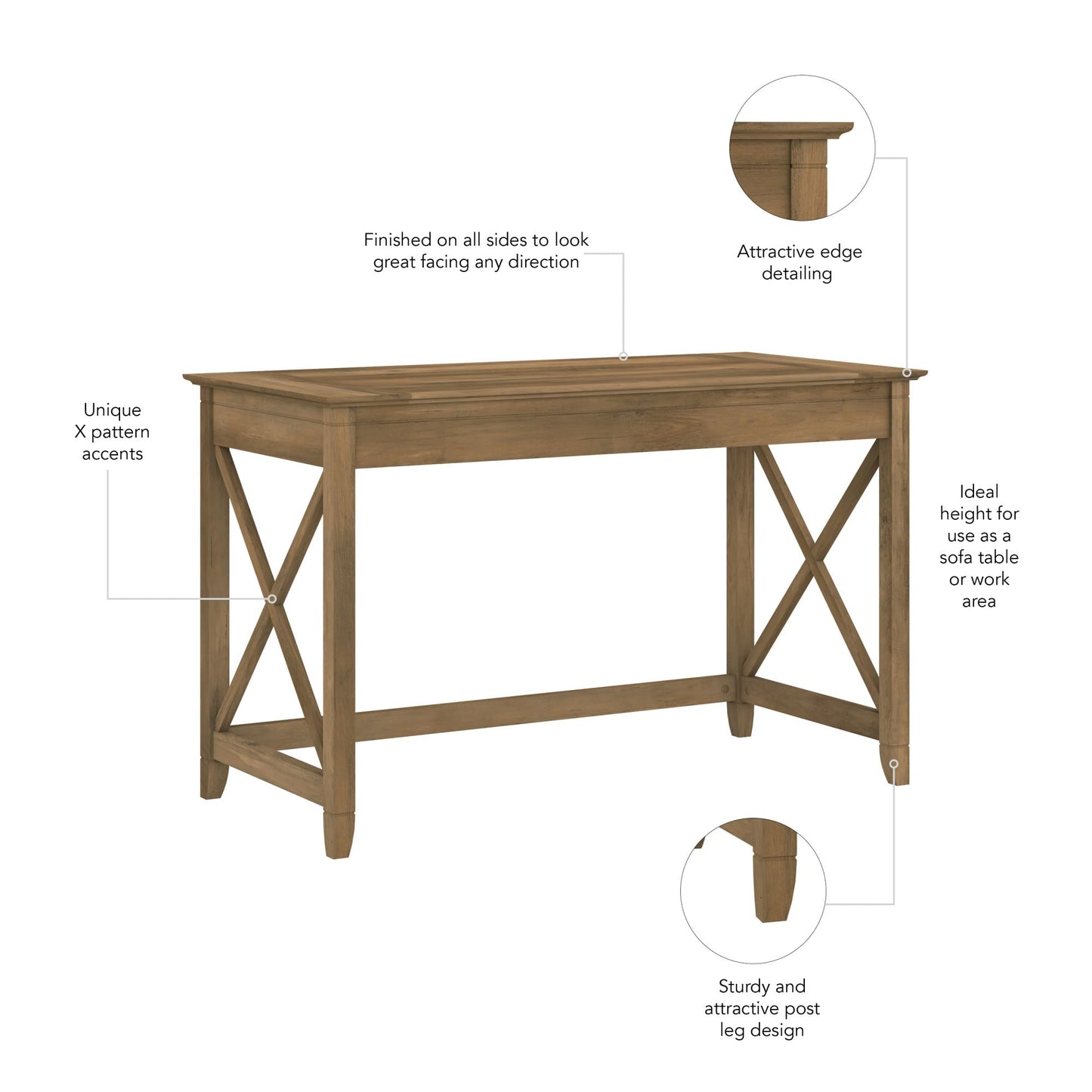 Bush Home Key West 48W Writing Desk in Reclaimed Pine