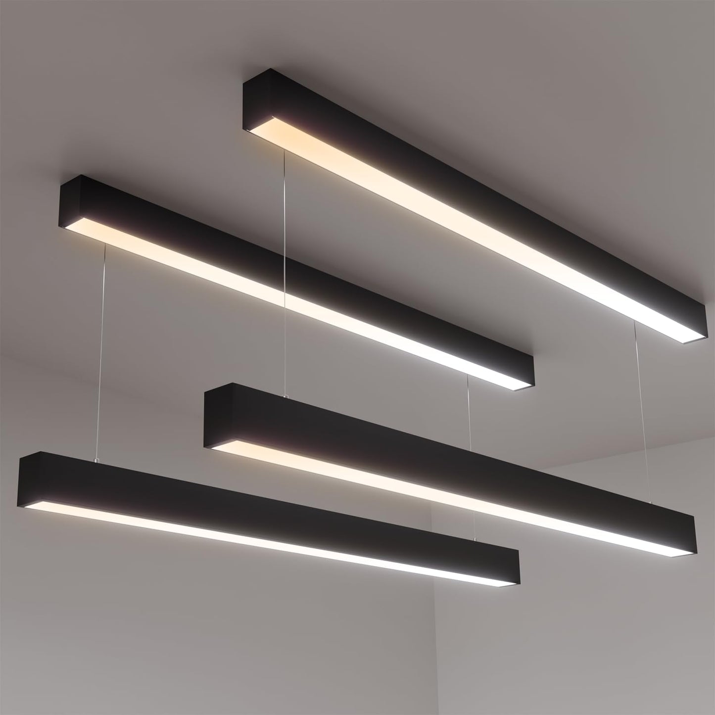 JTT 4FT LED Linear Light,50W/40W/30W Linkable Office Light Fixture,3000K-5000K Selectable,0-10V Dimmable Architectural LED Suspension Ceiling Hanging for Shop Basement Light Dining Gym Room, 4 Packs