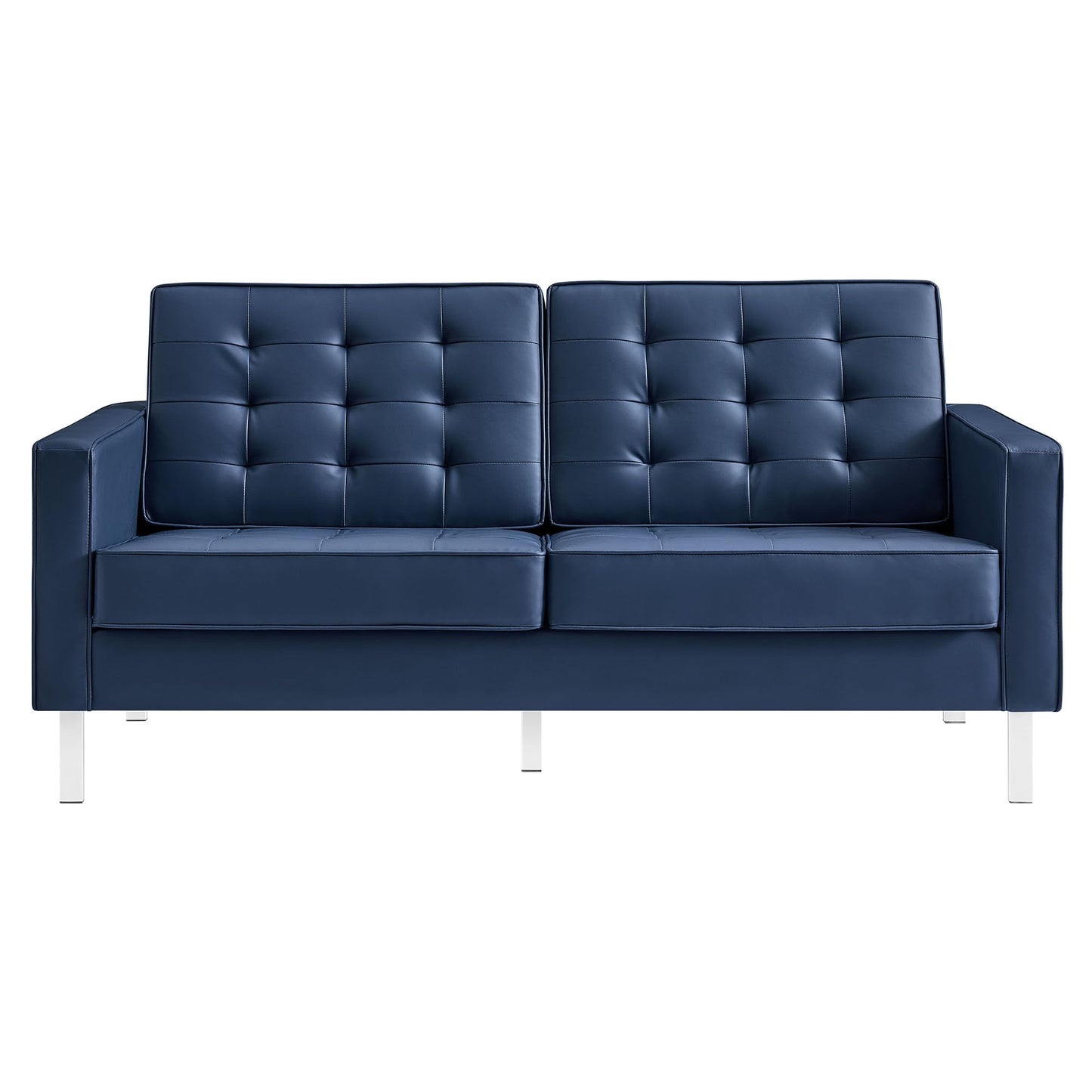 Modway Loft Tufted Button Faux Leather Upholstered Loveseat in Silver Navy