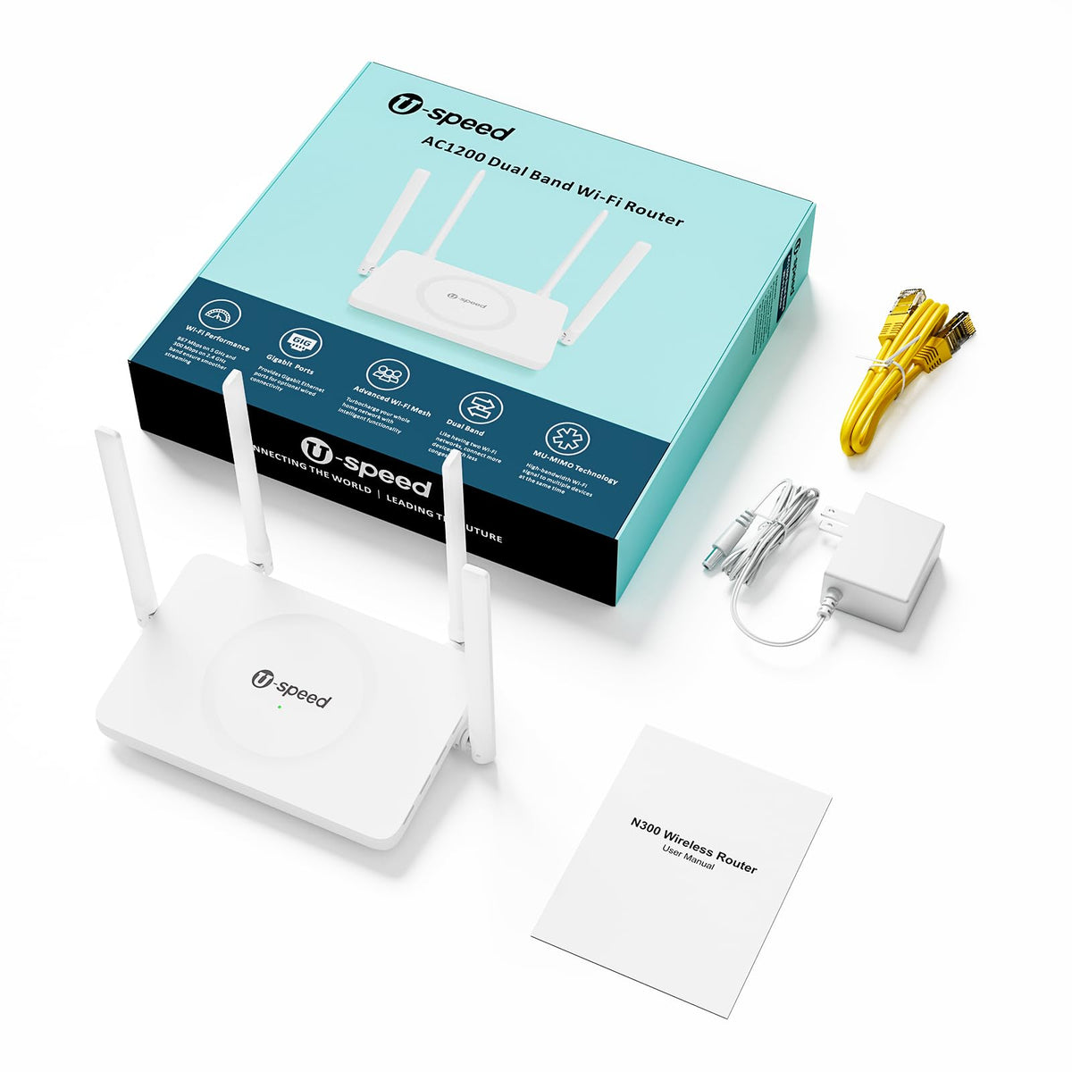 U-SPEED AC1200 WiFi Router Dual Band Wireless Internet Router, Speed Up to 1.2 Gbps, 4 x 1000 Mbps Gigabit Ethernet Ports, Bridge/Repeater Mode, Guest Network, IPV6, EasyMesh, Parental Controls