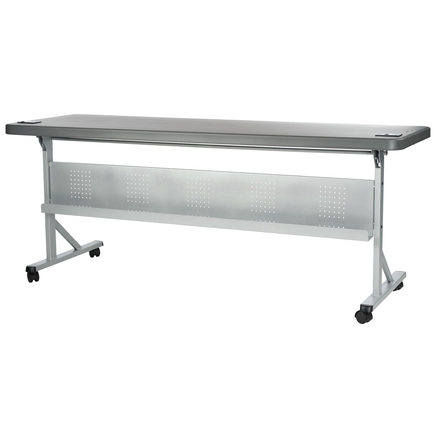 National Public Seating 24" x 72" Flip-N-Store Portable Lightweight Rolling Conference Training Table with 2 Grommet Holes - Charcoal Slate