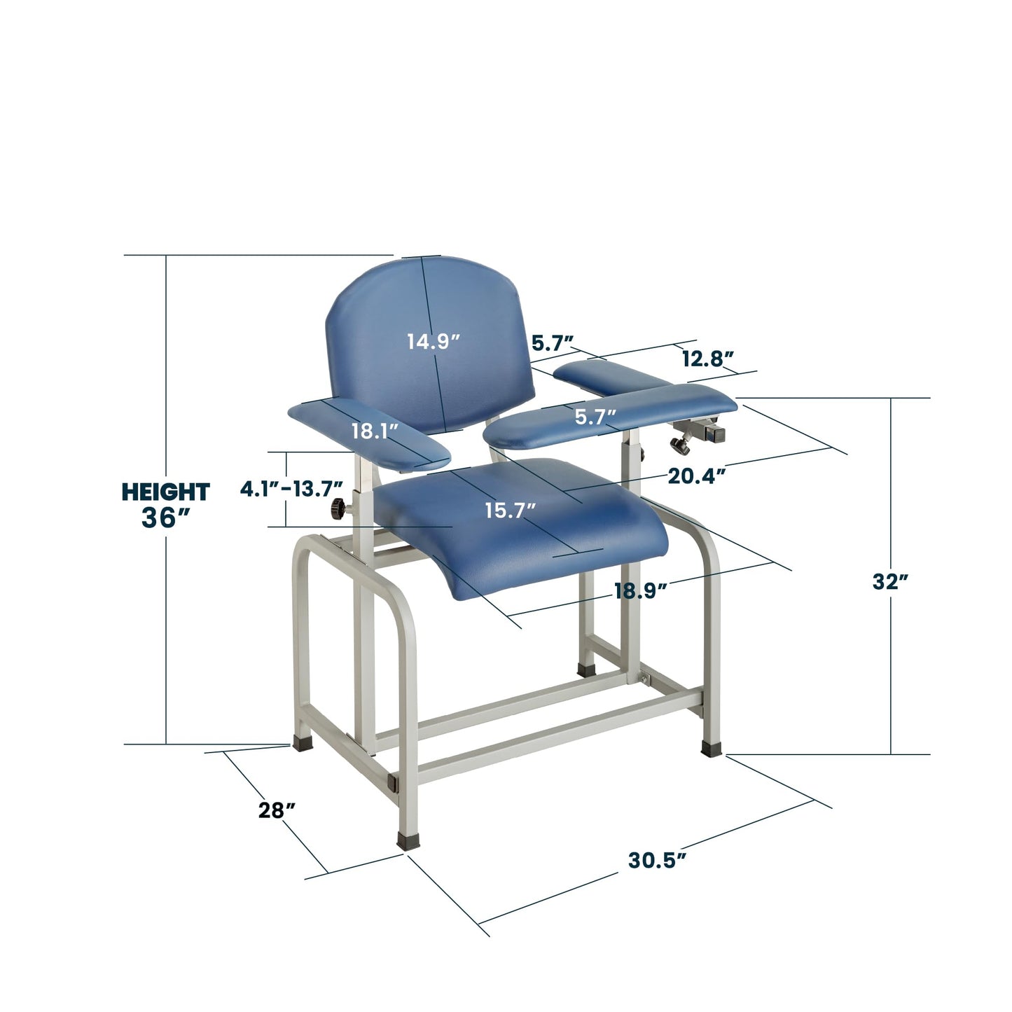VivaComfort Blue 400 lbs Weight Capacity Phlebotomy Chair with Adjustable Armrest, Blood Draw Chair, Comfortable Lab Medical Chair