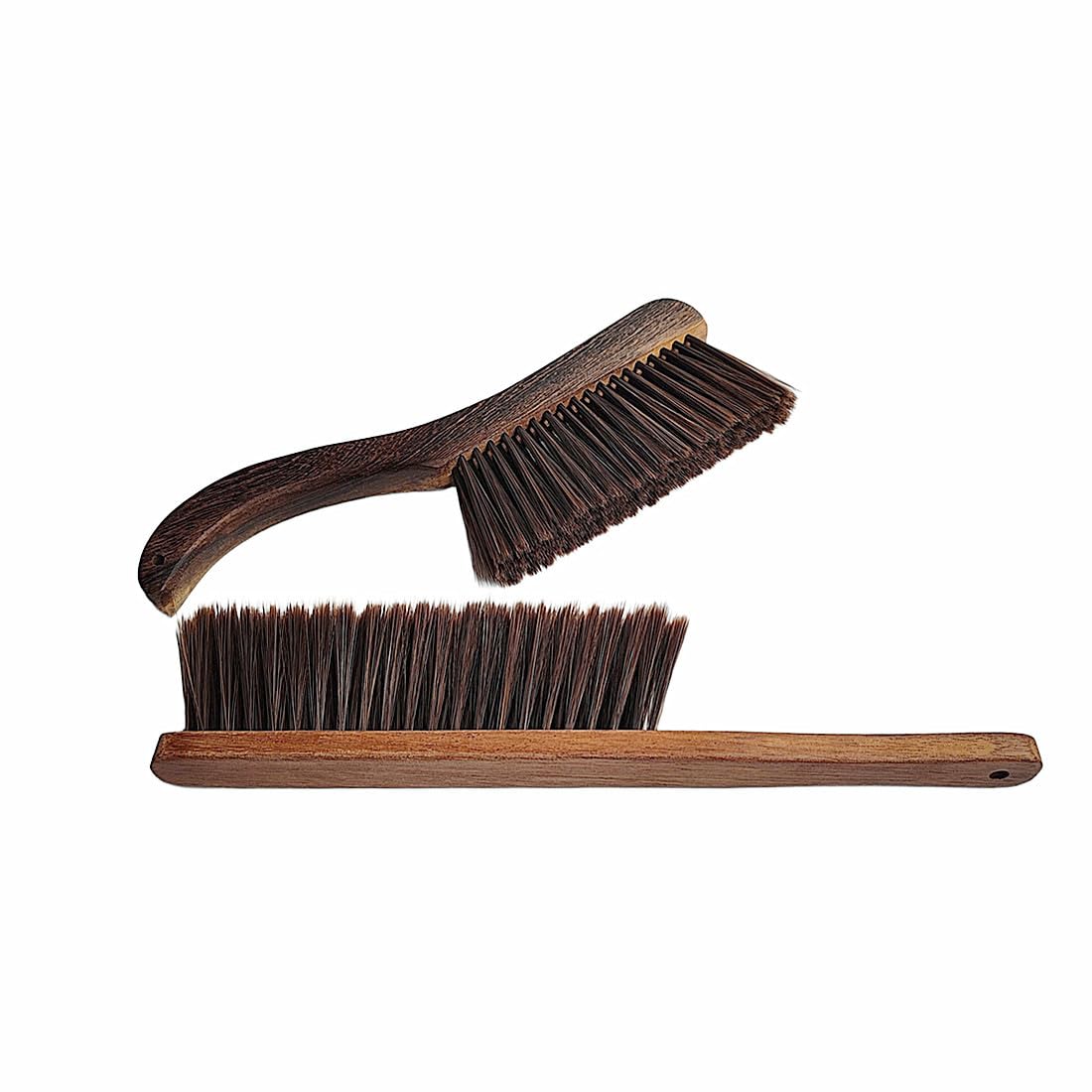 Soft Bristle Bed Sheets Sweeping Cleaning Brush with Long Wooden Hand, Straight Curved Hand Wood Broom Counter Duster for Crumb Debris Desk Quilt Sofa Furniture Car Clothes Hair Remover (2 Pack)