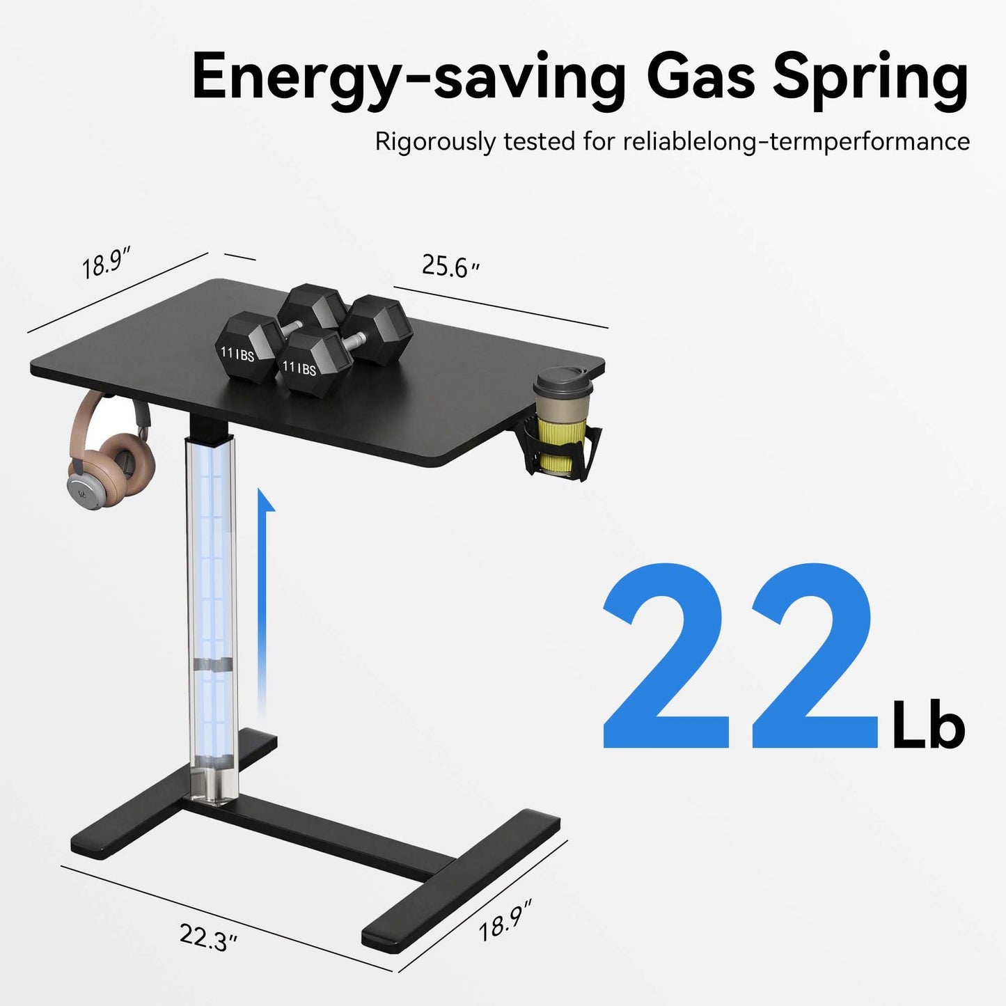 Gamork 18.9 * 25.6 inches Mobile Standing Desk,C Shaped Pneumatic Adjustable Height Stand Up Desk,Ergonomic Standing Side Table for Home Office Work Computer Desk Workstation,Black