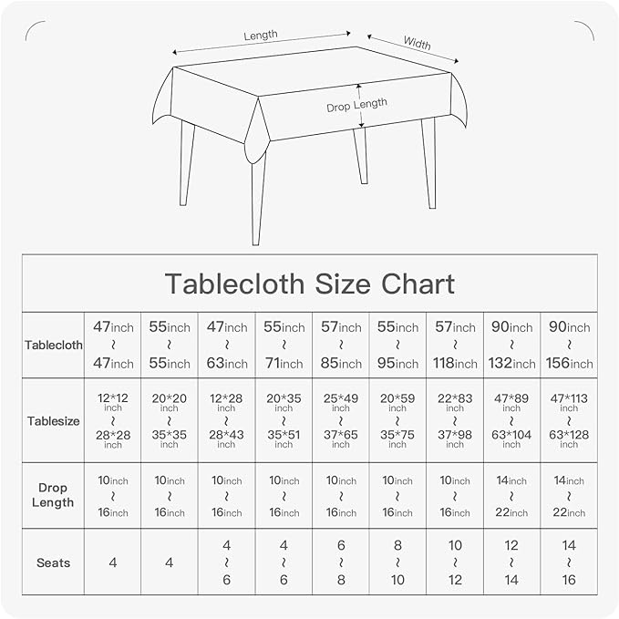 BALCONY & FALCON Rectangle Tablecloth Washable Wrinkle Resistant and Water