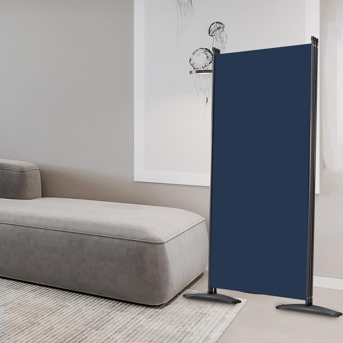 JVVMNJLK Indoor Room Divider, Portable Office Divider 3 Panel Folding Partition Privacy Screen Walls for Room Separator 102" W x 71.3" H, Navy Blue