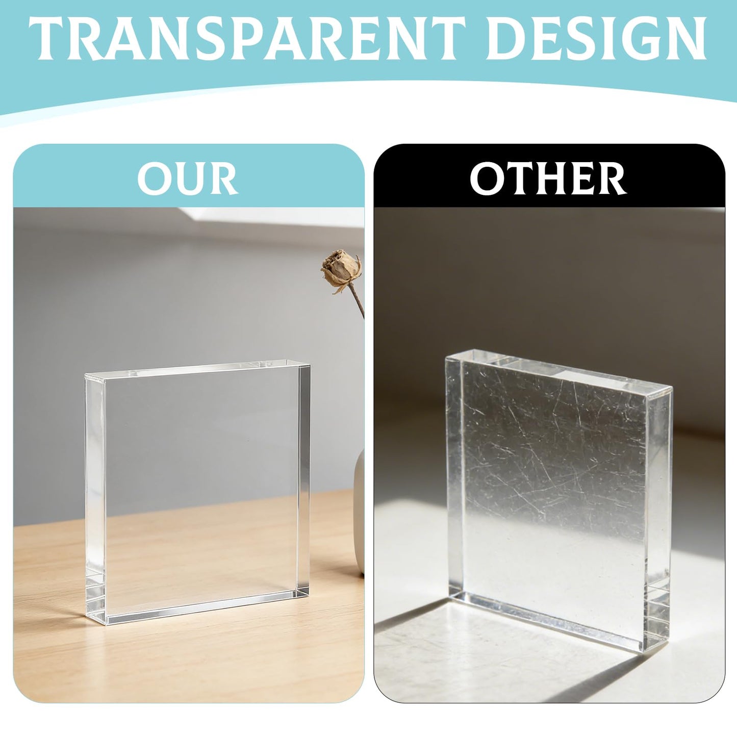 FUPMILPHRANX 4 PCS Acrylic Display Blocks 6 x 6 x 1 Inches Clear Polished Acrylic Cube Riser Square Base Stand Solid Pedestal Stand for Jewelry, Rings, Trophies, Food and Collectibles Display