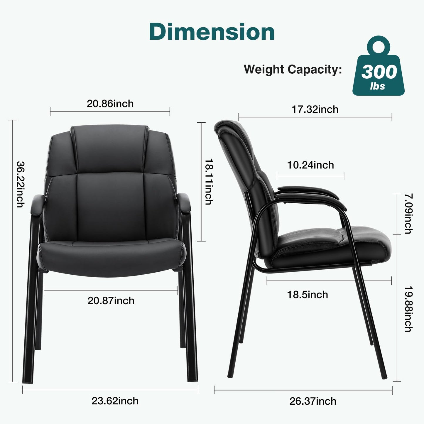 OLIXIS Waiting Room Chair Set of 2, Leather Office Desk Reception Guest Stationary Side Chairs with Padded Arms for Home Conference Lobby Area Meeting Church Medical Clinic Elderly Student