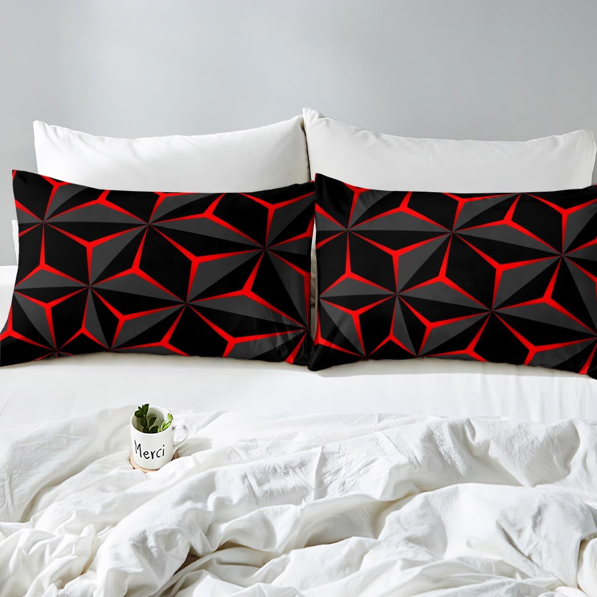 Feelyou Neon Honeycomb Sheet Set Twin Size,Geometric Stereoscopic Theme Teens Boys Bedding Set,Adults Bedroom Decoration 3D Red Print Fitted Sheet All Season