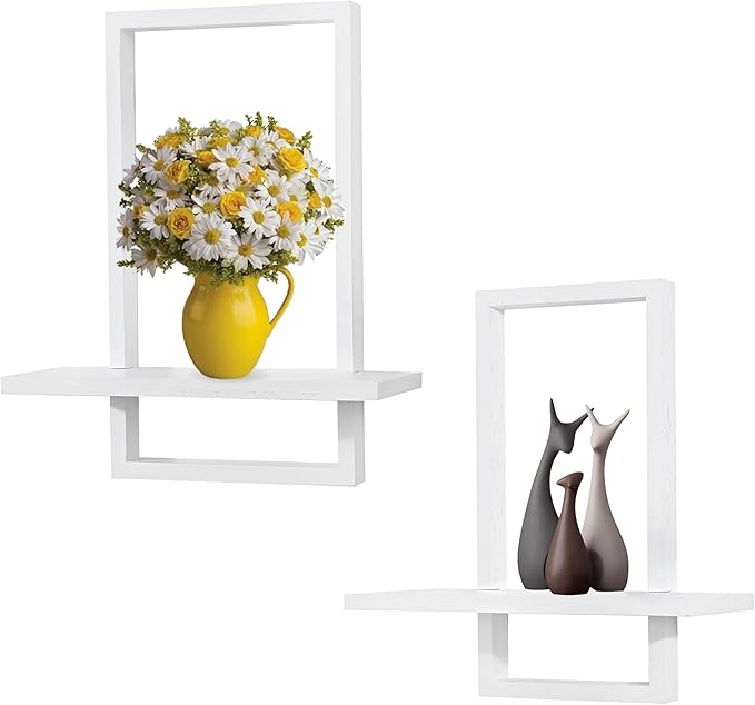 PHOENANCEE Square Wall Shelf, Framed Floating Shelves Set of 2, Decorative