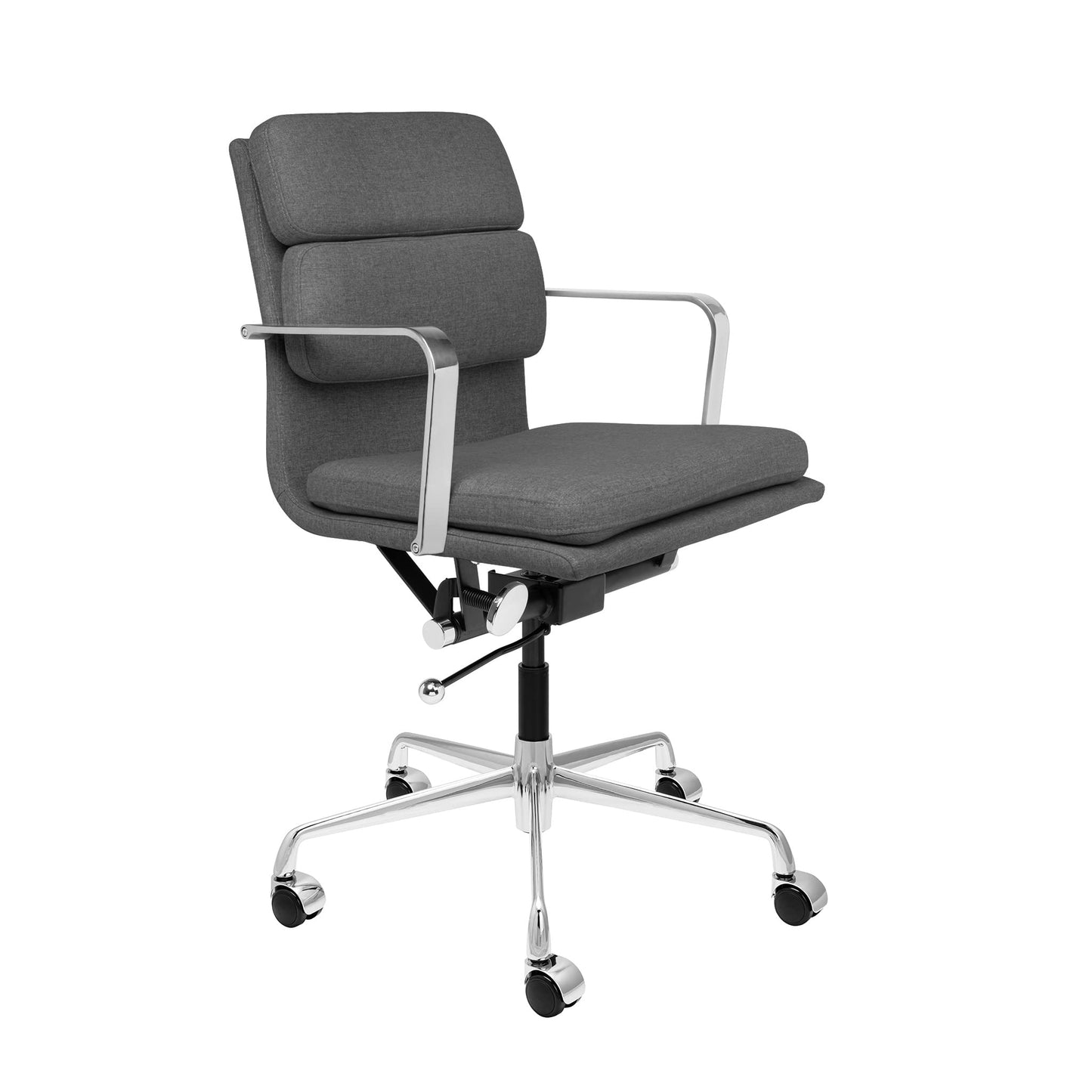 Laura Davidson Furniture SOHO II Padded Management Office Chair - Mid Back Desk Chair with Arm Rest, Swivel & Cushion Availability, Made of Poly-Cotton Fabric, Charcoal Fabric, Computer Chair