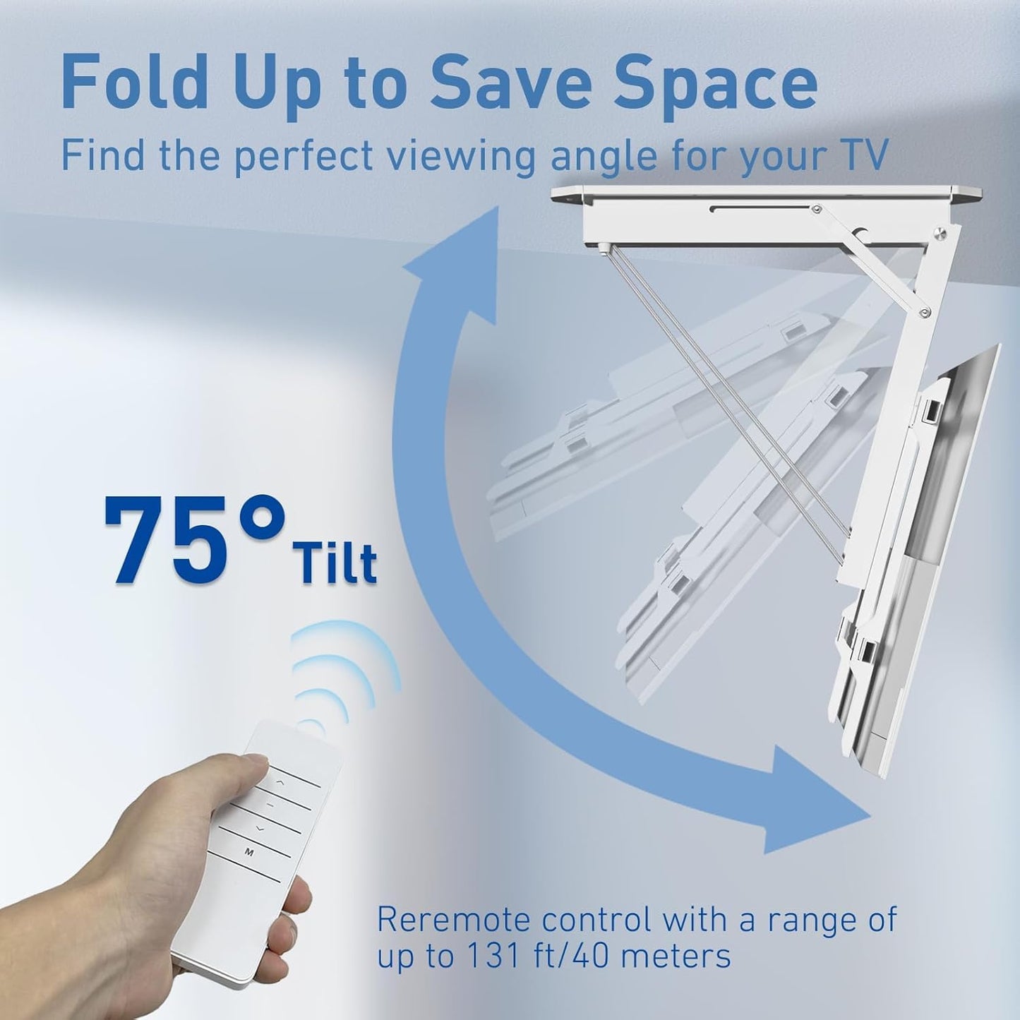 XINYAO Electric Ceiling TV Mount with Remote, Motorized Ceiling Mount TV Bracket Flip Down for 32 to 70 inch Flat Curved Screen Mount Drop Down for Flat Pitched Roof Indoor Outdoor (White)