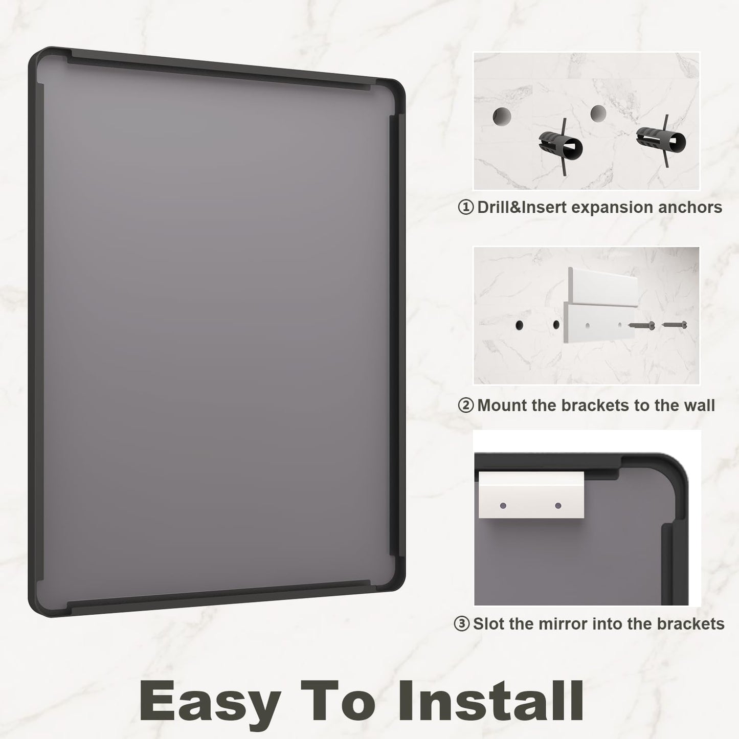 VANLIO 28x36 Inch Black Framed Bathroom Mirror for Wall, Matte Black Metal Frame Mirror, Rounded Rectangle Mirror, Anti-Rust, Shatterproof (Horizontal/Vertical)