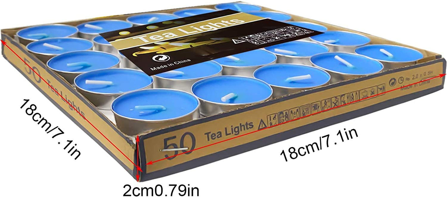 OUO Tea Lights - 50 Pack Smokeless, Dripless & Long Lasting Mini Tealight Candles for Mood, Dinners, Parties, Home Decoration, Wedding, Crafts (Purple)
