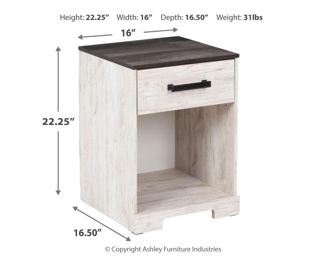 Signature Design by Ashley Shawburn Farmhouse 1 Drawer Night Stand, White & Gray