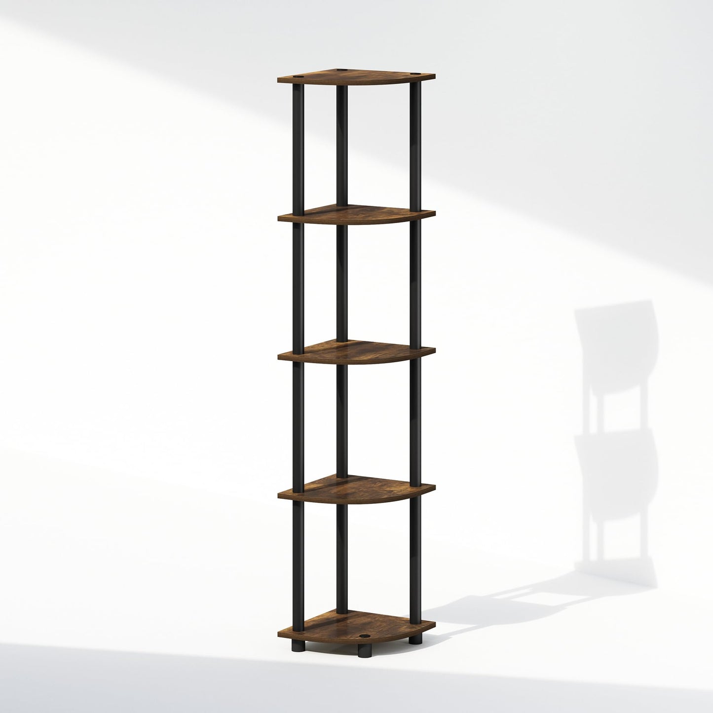 Furinno Turn-N-Tube Storage Shelves, 5-Tier Book Shelf, Corner Shelf, Toolless Open Shelves, for Organization and Storage, Living Room, Home Office, Hallway, Bedroom, Amber Pine