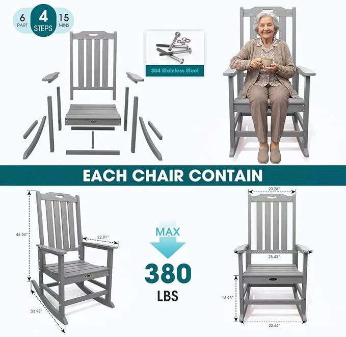 THOEOE Oversized Rocking Chair Set of 8, Outdoor Rocking Chair