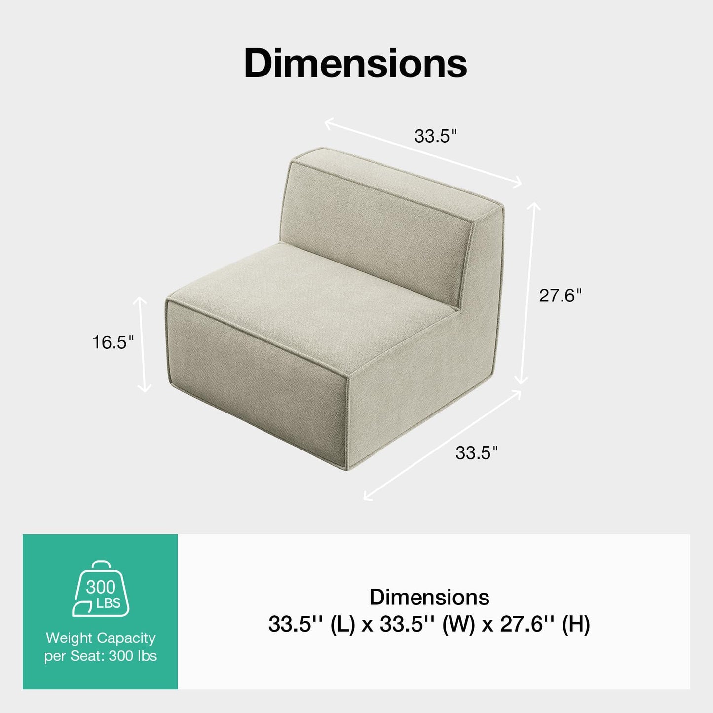 Novilla Modular Sectional Sofa, No Assembly Cloud Sectional Couch with Smarts Coil® Support, Chenille Fabric Sectional Sofa, Boneless Couch for Living Room Apartment, Beige (Armless Chair)