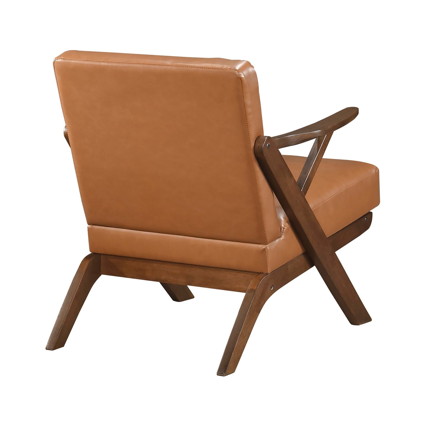 Lexicon Mid Century Modern Accent Chair, Faux Leather Upholstered Lounge Seat, Brown Finish Solid Wood Framed Comfy Side Chair for Living Room/Bedroom/Office/Waiting Area, Brown